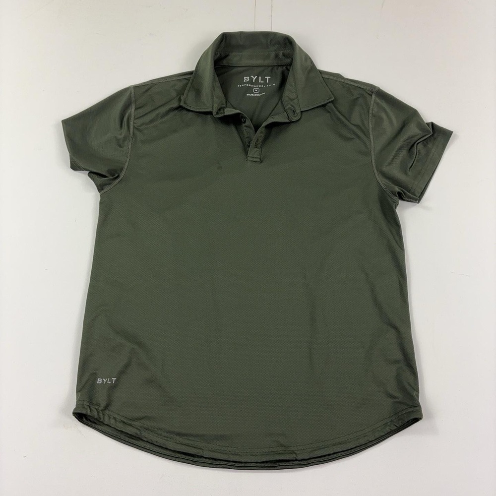 BYLT Performance+ Polo Shirt Mens Medium Green Lightweight Golf Short Sleeve
